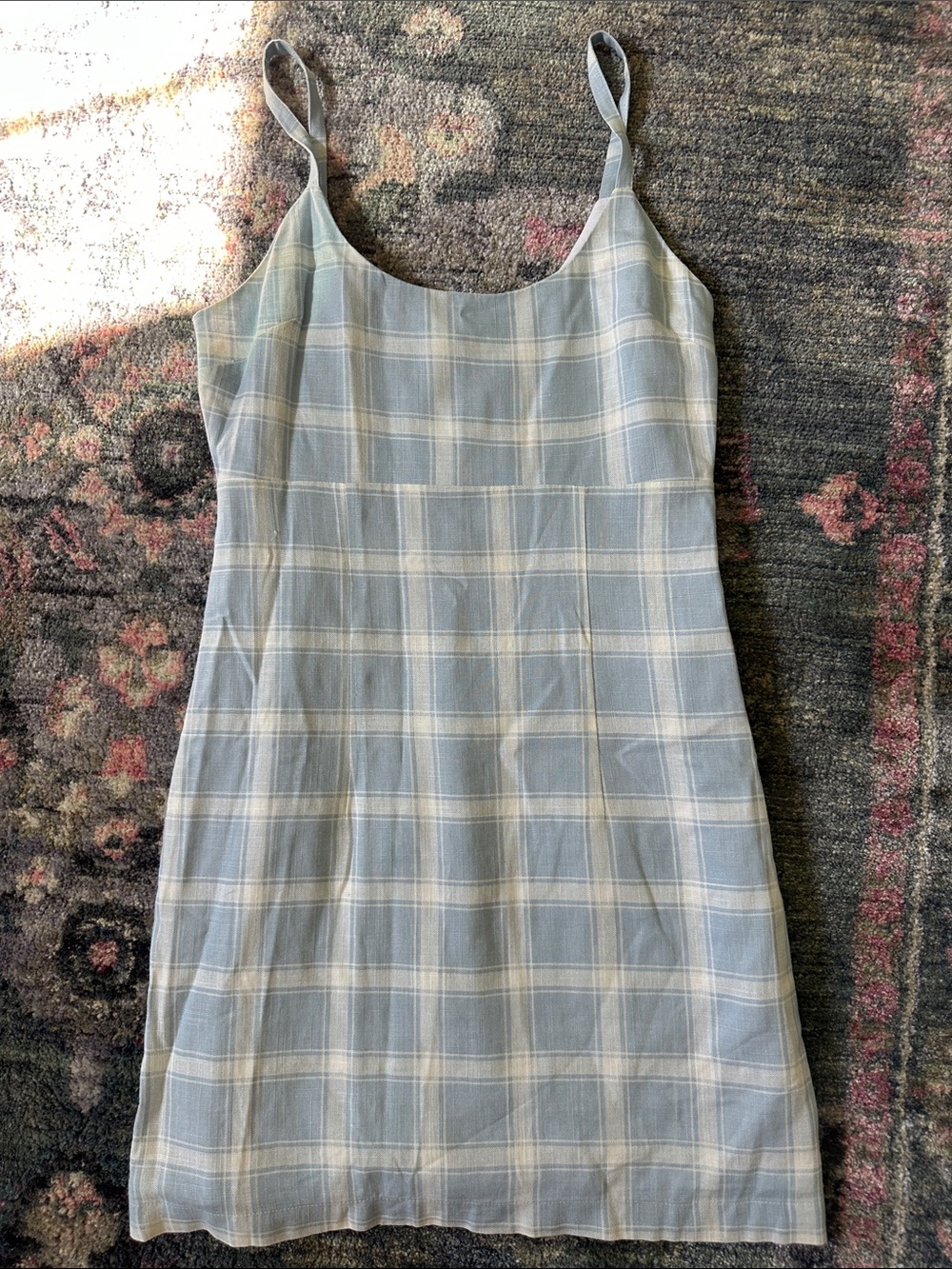 Forever 21 Light Blue and Cream Plaid Mini Strapless Dress Size XS Like New